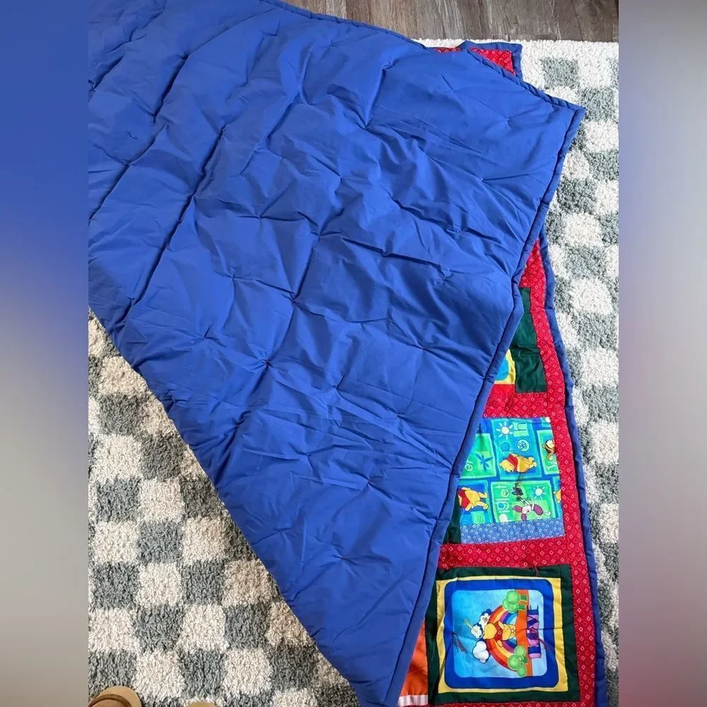 VTG Hand Tied Hand Made Pooh & Friends Disney Multi Color Patchwork Quilt RARE